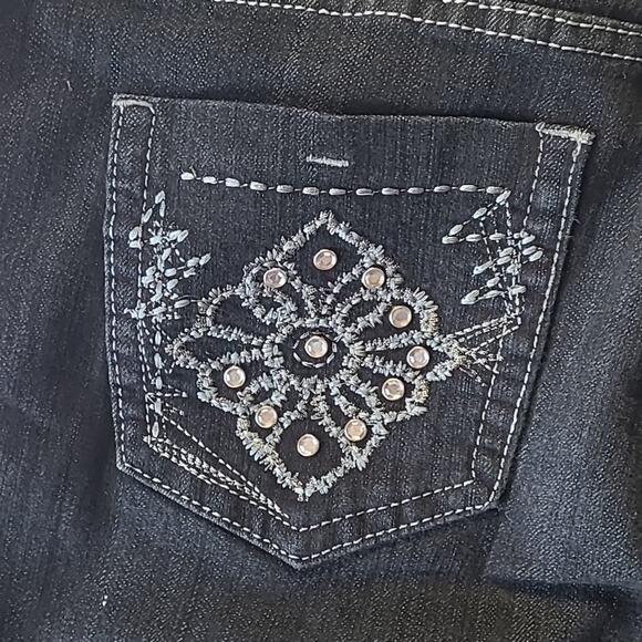 EC Embellished Dark Bling Embroidered Jeans 12 Dark Wash / Black - Picture 6 of 7